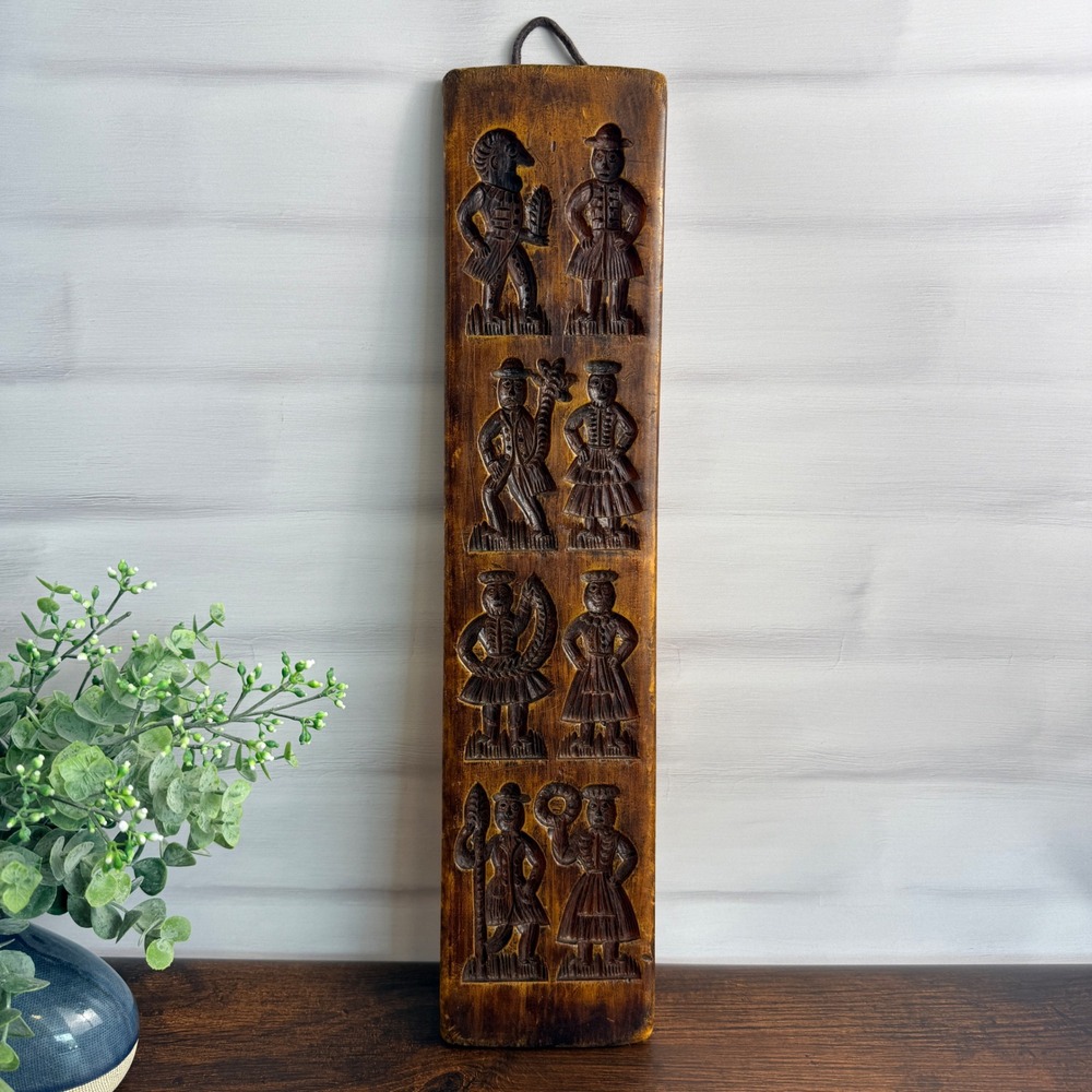 Vintage‎ Decorative Wax Springerle Style Wall Plaque Folk Art Faux Wood Relief